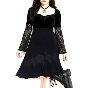 Y2K Vintage Whimsygoth Floral Applique Beaded Skirt Black Size 12